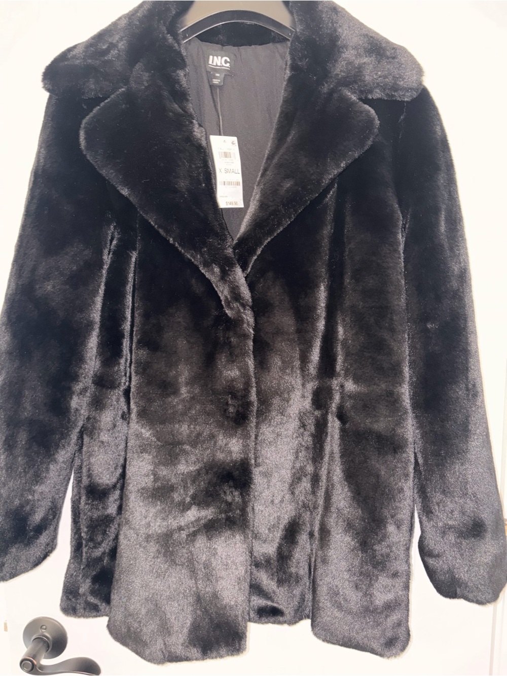 INC International Concepts Women’s Faux Fur Collar Coat - Black, X-Small-Med fit